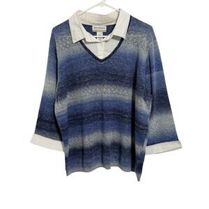 Alfred Dunner Women’s Plus Size 1X White Collared Two In One Blue Sweater
